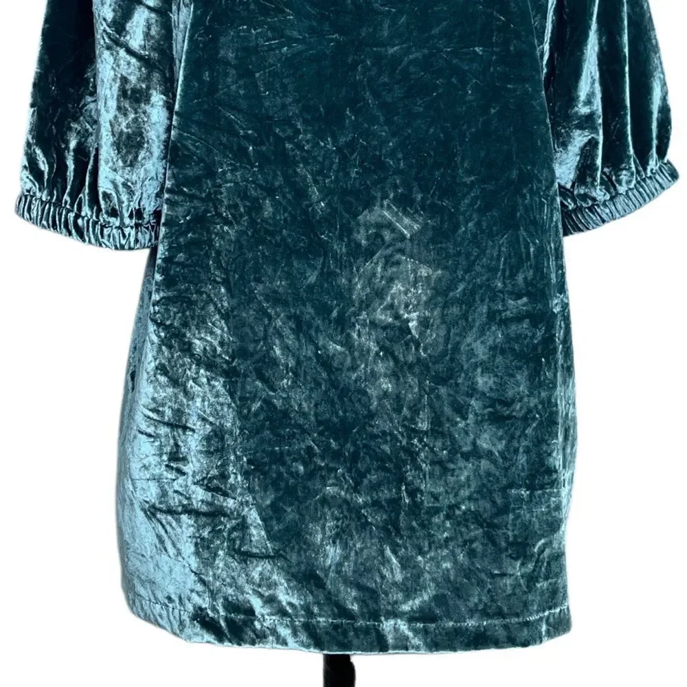 NWT Loft Whimsigoth Boho Teal Crushed Velvet Puff Sleeve Blouse Sz M